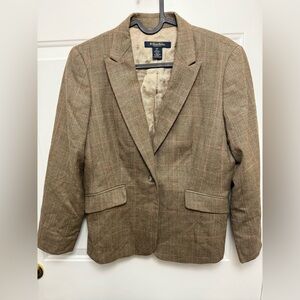 Brooks Brothers Stellita Fit Saxxon Wool Brown Plaid Blazer Sz 6P Office Luxury